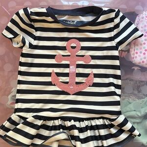 Short sleeve rash guard  blue and whit stripe with anchor